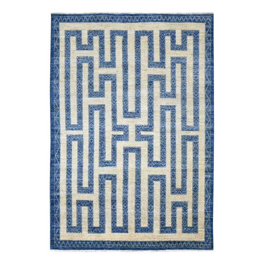 Oushak And Peshawar Wool Hand Knotted Rug Blue Blue 5.10X8.9 -O070310