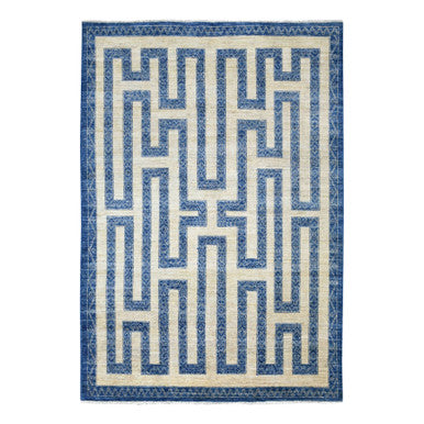 Oushak And Peshawar Wool Hand Knotted Rug Blue Blue 5.10X8.9 -O070310