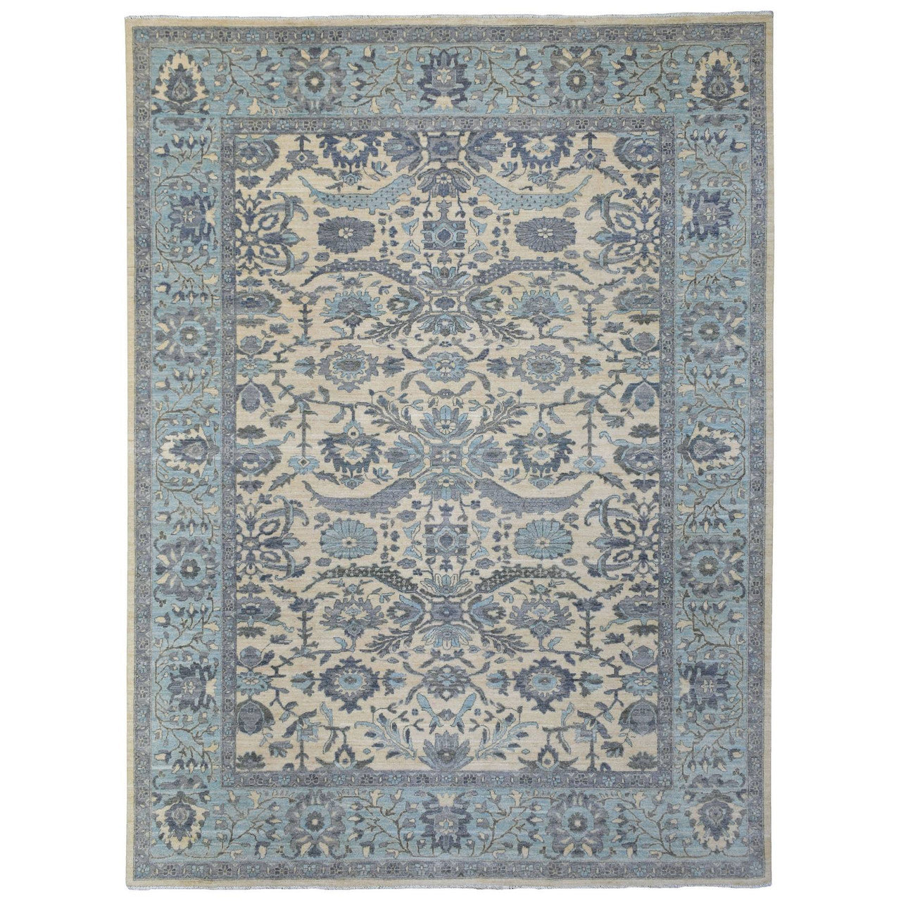 Ivory 9'0" x 11'10" Oushak And Peshawar Hand knotted Wool Rug - Sku: O070317
