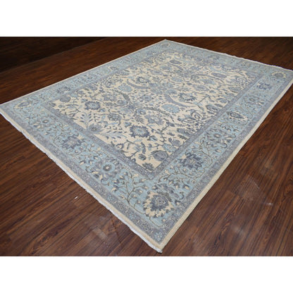 Oushak And Peshawar Wool Hand Knotted Rug Ivory Blue 9.0X11.10 -O070317