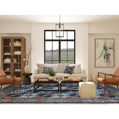 Tribal & Geometric Wool Hand Knotted Rug Blue Blue 9.8X12.4 -O070321