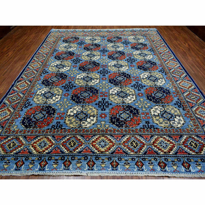 Tribal & Geometric Wool Hand Knotted Rug Blue Blue 9.8X12.4 -O070321