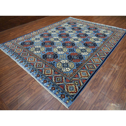 Tribal & Geometric Wool Hand Knotted Rug Blue Blue 9.8X12.4 -O070321