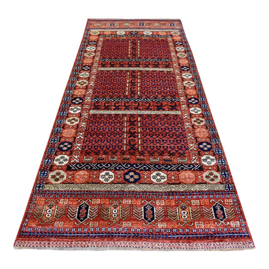 Tribal & Geometric Wool Hand Knotted Rug Red Red 4.1X10.2 -O070357
