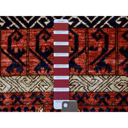 Tribal & Geometric Wool Hand Knotted Rug Red Red 4.1X10.2 -O070357