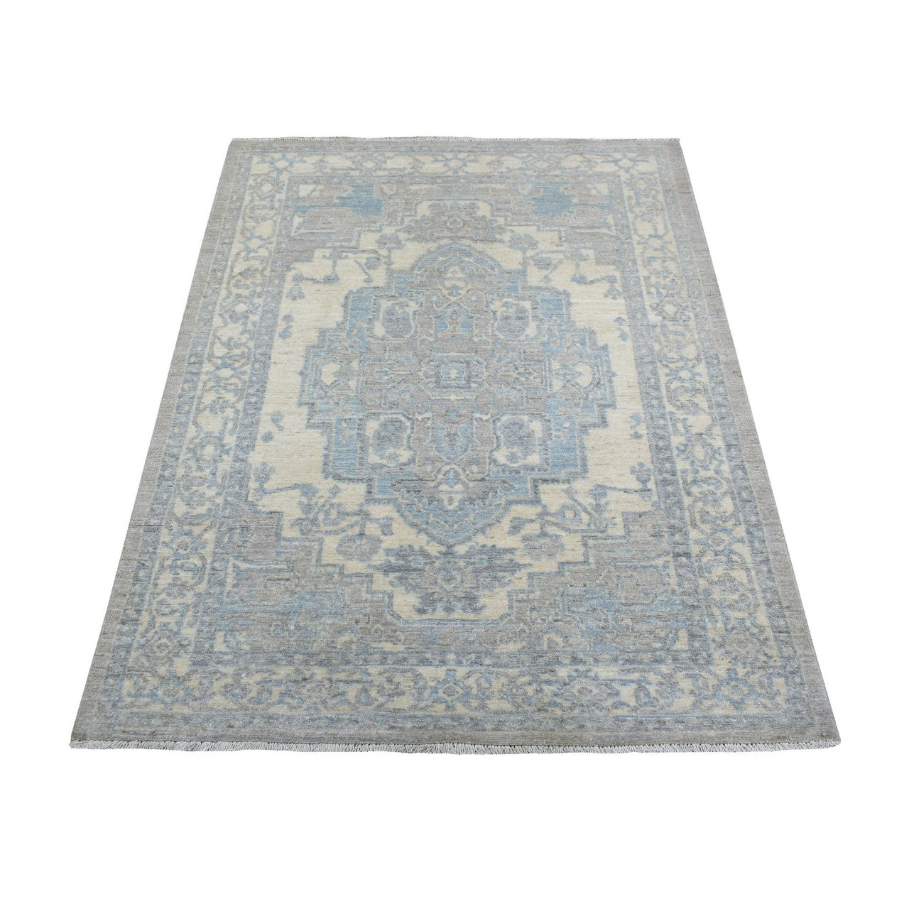 Beige 4'0" x 5'3" Oushak And Peshawar Hand knotted Wool Rug - Sku: O070383
