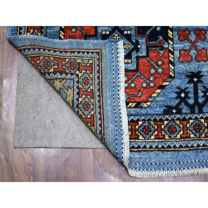 Tribal & Geometric Wool Hand Knotted Rug Blue No Border 4.1X9.9 -O070392