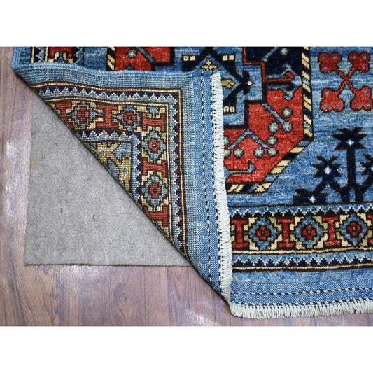 Tribal & Geometric Wool Hand Knotted Rug Blue No Border 4.1X9.9 -O070392