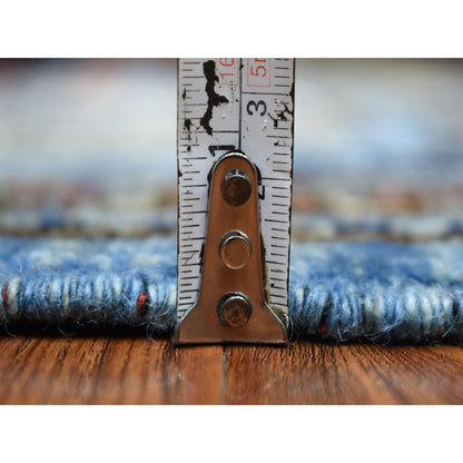 Tribal & Geometric Wool Hand Knotted Rug Blue No Border 4.1X9.9 -O070392