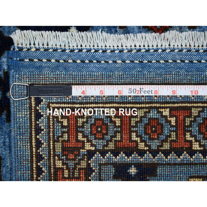 Tribal & Geometric Wool Hand Knotted Rug Blue No Border 4.1X9.9 -O070392