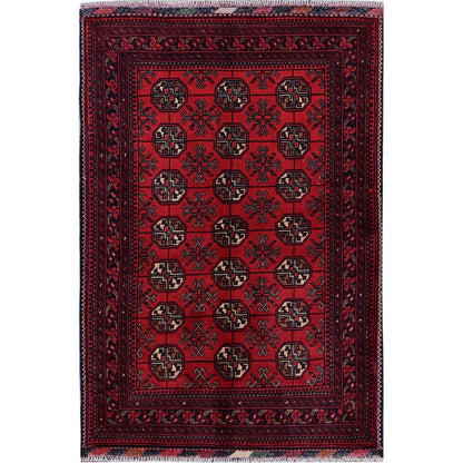 Tribal & Geometric Wool Hand Knotted Rug Red 2.9x3.11 -O0703