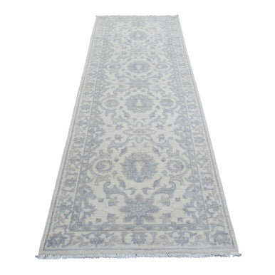 Oushak And Peshawar Wool Hand Knotted Rug Ivory Ivory 3.3X9.8 -O070405