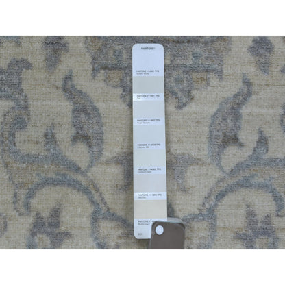 Oushak And Peshawar Wool Hand Knotted Rug Ivory Ivory 3.3X9.8 -O070405