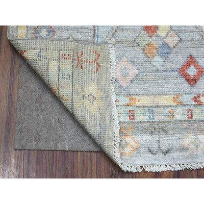 Tribal & Geometric Wool Hand Knotted Rug Grey Ivory 3.0X4.10 -O070455