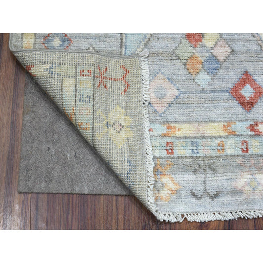 Tribal & Geometric Wool Hand Knotted Rug Grey Ivory 3.0X4.10 -O070455