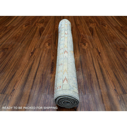 Tribal & Geometric Wool Hand Knotted Rug Grey Ivory 3.0X4.10 -O070455