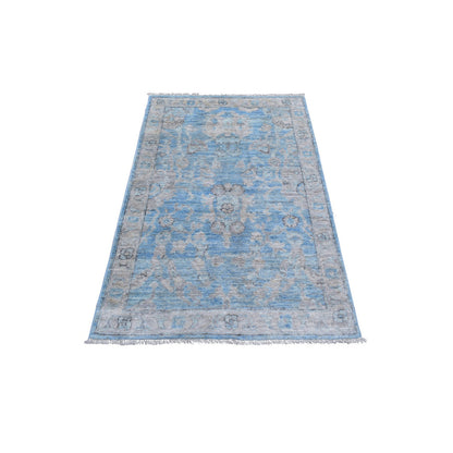 Oushak And Peshawar Wool Hand Knotted Rug Blue Silver 3.1X4.10 -O070474