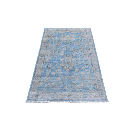 Oushak And Peshawar Wool Hand Knotted Rug Blue Silver 3.1X4.10 -O070474