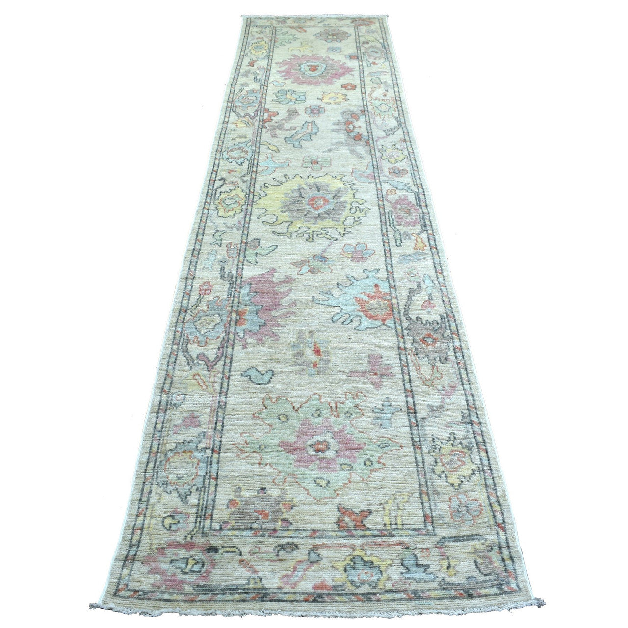 Beige 2'10" x 12'3" Oushak And Peshawar Hand knotted Wool Rug - Sku: O070494