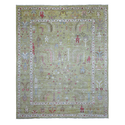 Oushak And Peshawar Wool Hand Knotted Rug Green Lime Green 8.0X9.9 -O070497