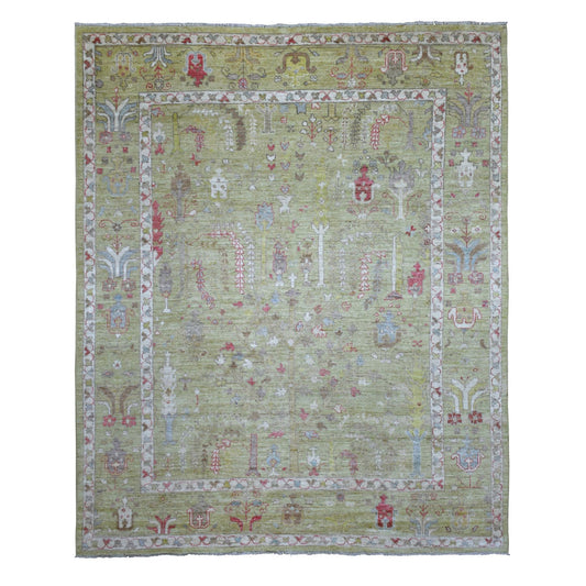 Oushak And Peshawar Wool Hand Knotted Rug Green Lime Green 8.0X9.9 -O070497