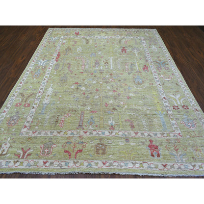 Oushak And Peshawar Wool Hand Knotted Rug Green Lime Green 8.0X9.9 -O070497