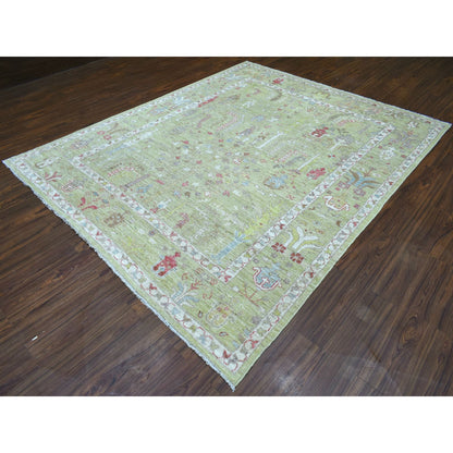 Oushak And Peshawar Wool Hand Knotted Rug Green Lime Green 8.0X9.9 -O070497