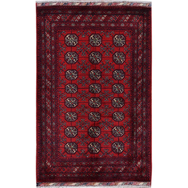 Tribal & Geometric Wool Hand Knotted Rug Red 2.7x4.0 -O0704