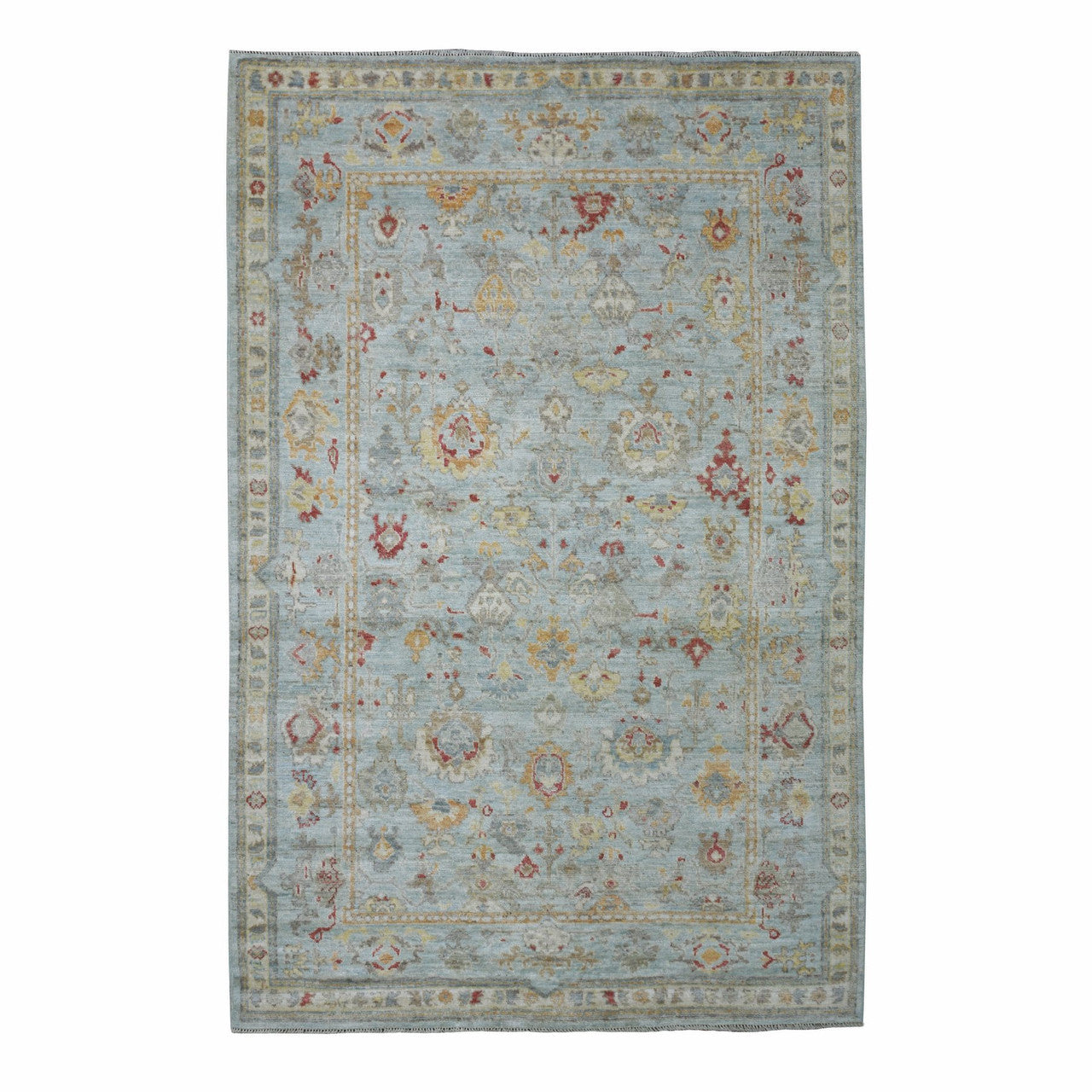 Blue 6'2" x 9'5" Oushak And Peshawar Hand knotted Wool Rug - Sku: O070516