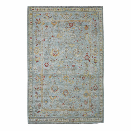 Oushak And Peshawar Wool Hand Knotted Rug Blue Light Blue 6.2X9.5 -O070516