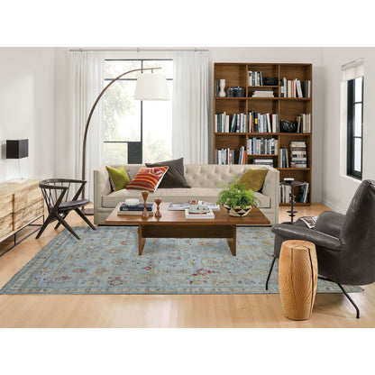 Oushak And Peshawar Wool Hand Knotted Rug Blue Light Blue 6.2X9.5 -O070516