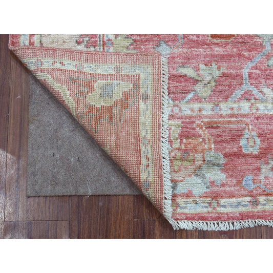 Oushak And Peshawar Wool Hand Knotted Rug Red Coral Red 4.3X6.1 -O070562