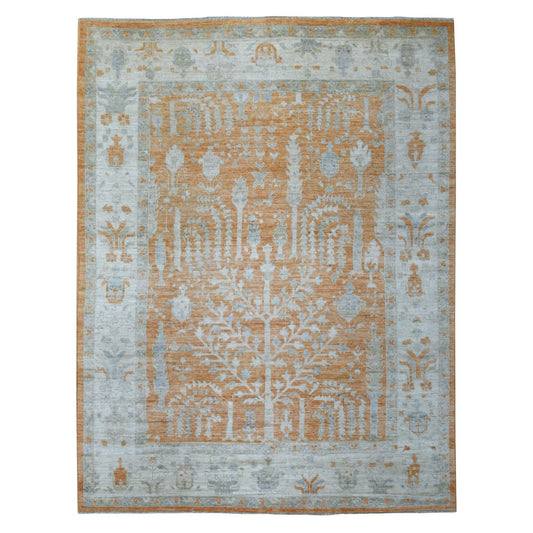 Oushak And Peshawar Wool Hand Knotted Rug Orange Ivory 7.10X10.2 -O070575