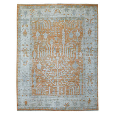 Oushak And Peshawar Wool Hand Knotted Rug Orange Ivory 7.10X10.2 -O070575