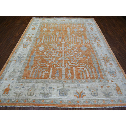 Oushak And Peshawar Wool Hand Knotted Rug Orange Ivory 7.10X10.2 -O070575
