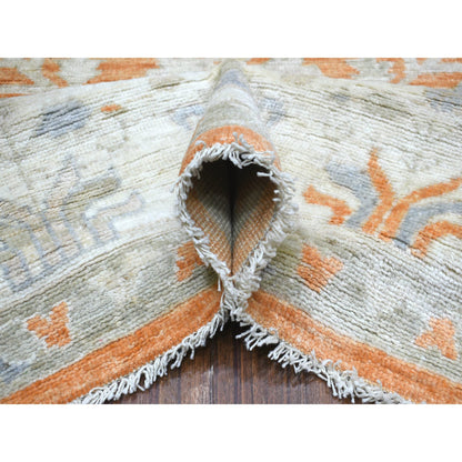 Oushak And Peshawar Wool Hand Knotted Rug Orange Ivory 7.10X10.2 -O070575