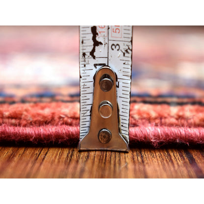 Tribal & Geometric Wool Hand Knotted Rug Red Coral Red 2.10X9.7 -O070612