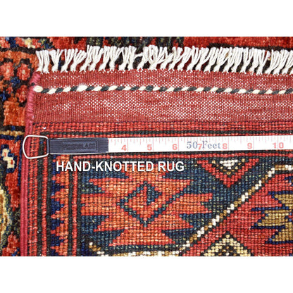 Tribal & Geometric Wool Hand Knotted Rug Red Coral Red 2.10X9.7 -O070612