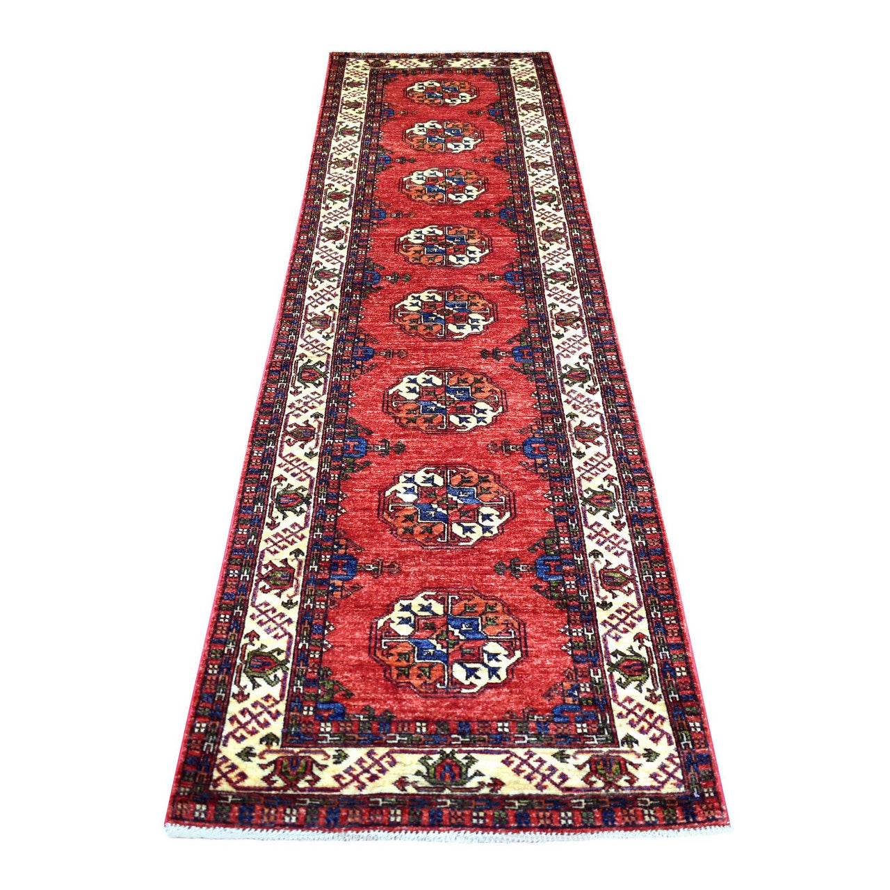 Red 2'9" x 9'10" Tribal & Geometric Hand knotted Wool Rug - Sku: O070613