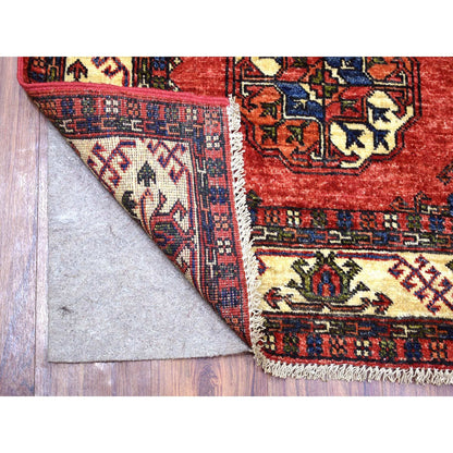 Tribal & Geometric Wool Hand Knotted Rug Red Ivory 2.9X9.10 -O070613
