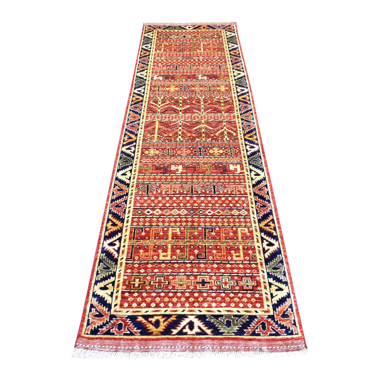 Red 2'8" x 9'7" Tribal & Geometric Midnight Hand knotted Wool Rug - Sku: O070618
