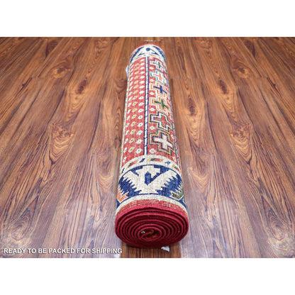 Tribal & Geometric Wool Hand Knotted Rug Red Midnight Blue 2.8X9.7 -O070618