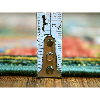 Tribal & Geometric Wool Hand Knotted Rug Green Coral Red 2.10X9.9 -O070619