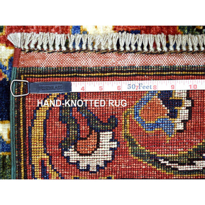 Tribal & Geometric Wool Hand Knotted Rug Green Coral Red 2.10X9.9 -O070619