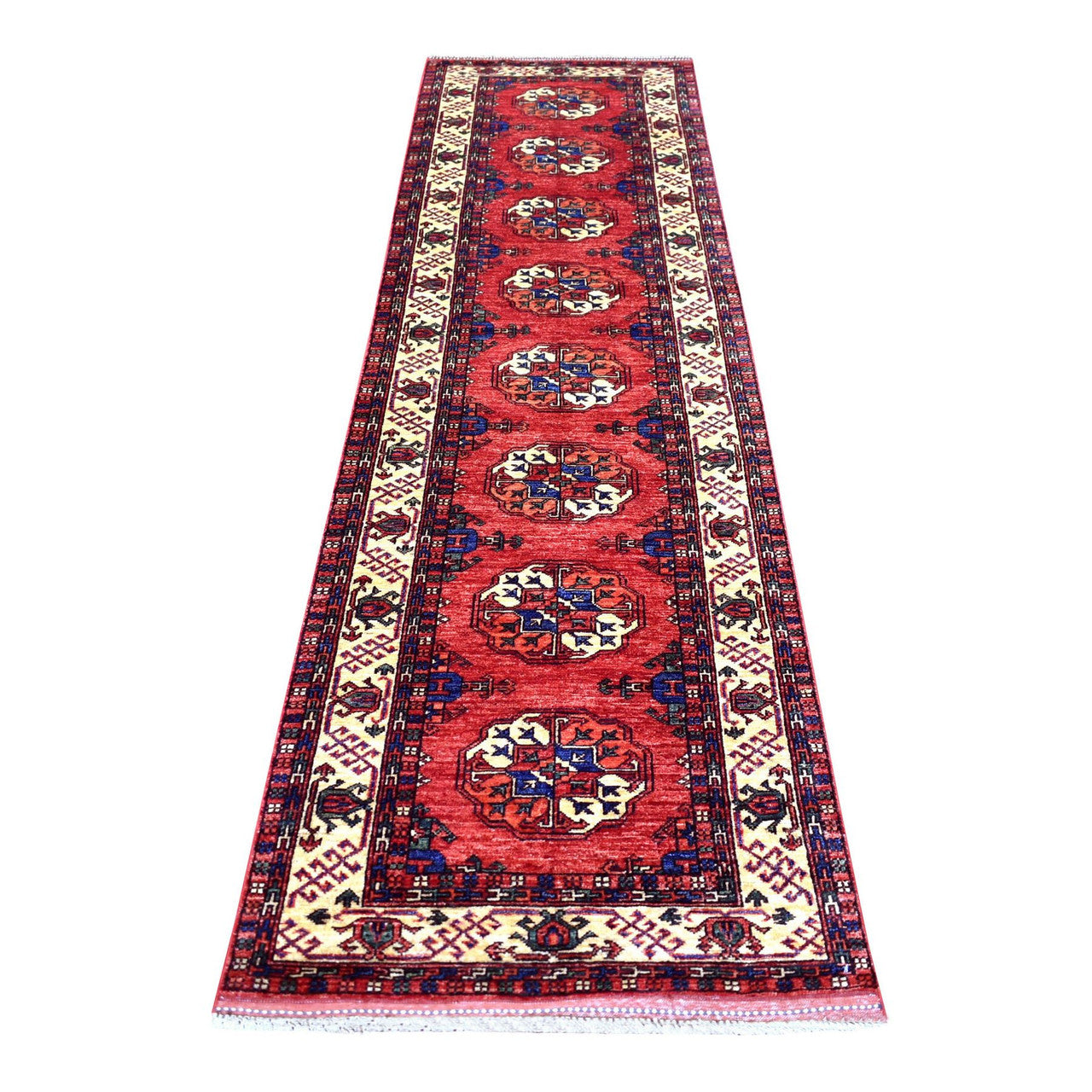 Red 2'8" x 9'7" Tribal & Geometric Hand knotted Wool Rug - Sku: O070620