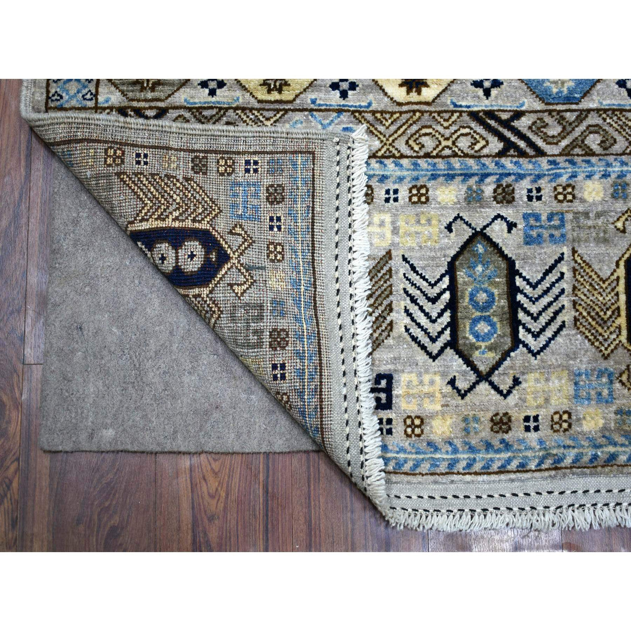 Tribal & Geometric Wool Hand Knotted Rug Grey Gray 4.1X9.7 -O070637