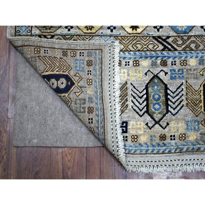 Tribal & Geometric Wool Hand Knotted Rug Grey Gray 4.1X9.7 -O070637