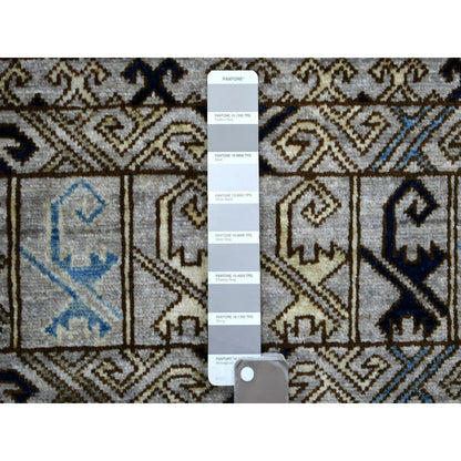 Tribal & Geometric Wool Hand Knotted Rug Grey Gray 4.1X9.7 -O070637