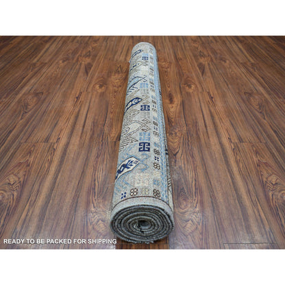 Tribal & Geometric Wool Hand Knotted Rug Grey Gray 4.1X9.7 -O070637
