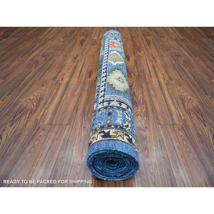 Tribal & Geometric Wool Hand Knotted Rug Blue Denim Blue 4.4X11.8 -O070638